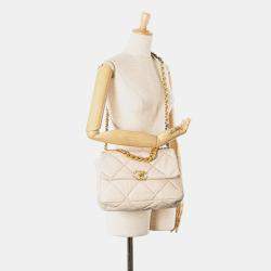 Pre Owned Chanel Beige Large Lambskin 19 Flap Shoulder Bag