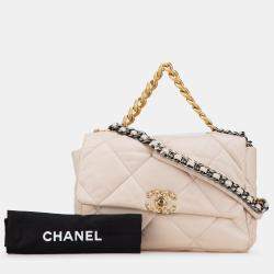 Pre Owned Chanel Beige Large Lambskin 19 Flap Shoulder Bag