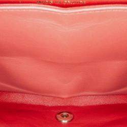 Pre Owned Chanel Orange Medium Classic Chevron Lambskin Double Flap Shoulder Bag