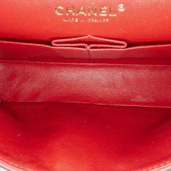 Pre Owned Chanel Orange Medium Classic Chevron Lambskin Double Flap Shoulder Bag