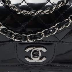 Pre Owned Chanel Black Quilted Patent Leather Small Double Flap Bag