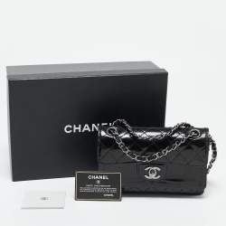 Pre Owned Chanel Black Quilted Patent Leather Small Double Flap Bag