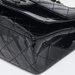 Pre Owned Chanel Black Quilted Patent Leather Small Double Flap Bag