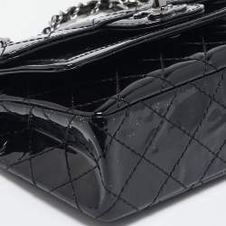 Pre Owned Chanel Black Quilted Patent Leather Small Double Flap Bag