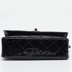 Pre Owned Chanel Black Quilted Patent Leather Small Double Flap Bag