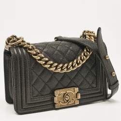 Pre Owned Chanel Black Caviar Leather Small Boy Flap Bag