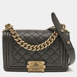 Pre Owned Chanel Black Caviar Leather Small Boy Flap Bag