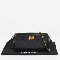Chanel Black Quilted Leather Boy Double Zip Wallet On Chain