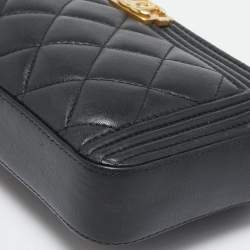 Chanel Black Quilted Leather Boy Double Zip Wallet On Chain