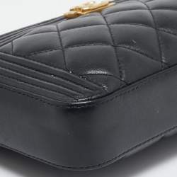Chanel Black Quilted Leather Boy Double Zip Wallet On Chain