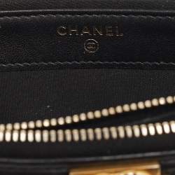 Chanel Black Quilted Leather Boy Double Zip Wallet On Chain