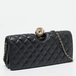 Pre Owned Chanel Black Quilted Leather Around The World Clutch Bag