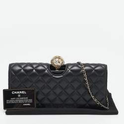 Pre Owned Chanel Black Quilted Leather Around The World Clutch Bag