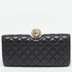 Pre Owned Chanel Black Quilted Leather Around The World Clutch Bag