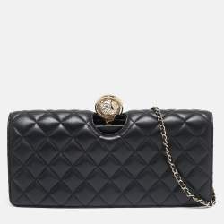 Pre Owned Chanel Black Quilted Leather Around The World Clutch Bag