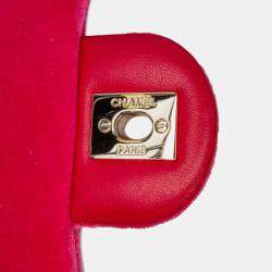 Pre Owned Chanel Pink Mini Square Classic Velvet Pearl Crush Single Flap Shoulder Bag