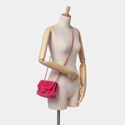 Pre Owned Chanel Pink Mini Square Classic Velvet Pearl Crush Single Flap Shoulder Bag