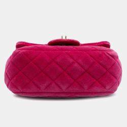 Pre Owned Chanel Pink Mini Square Classic Velvet Pearl Crush Single Flap Shoulder Bag