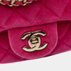 Pre Owned Chanel Pink Mini Square Classic Velvet Pearl Crush Single Flap Shoulder Bag