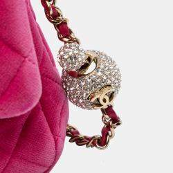 Pre Owned Chanel Pink Mini Square Classic Velvet Pearl Crush Single Flap Shoulder Bag