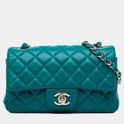 Chanel Blue Mini Rectangular Classic Lambskin Single Flap Shoulder Bag