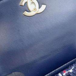 Chanel Navy Tweed Lambskin Matelasse Chain Shoulder Bag