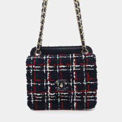 Chanel Navy Tweed Lambskin Matelasse Chain Shoulder Bag