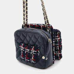 Chanel Navy Tweed Lambskin Matelasse Chain Shoulder Bag