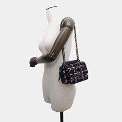 Chanel Navy Tweed Lambskin Matelasse Chain Shoulder Bag