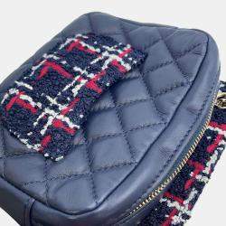 Chanel Navy Tweed Lambskin Matelasse Chain Shoulder Bag