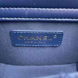 Chanel Navy Tweed Lambskin Matelasse Chain Shoulder Bag