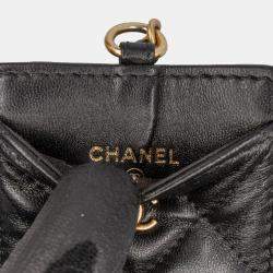 Chanel Black Lambskin Pearl Crown CC Wristlet Multi Pouches Bag