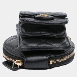 Chanel Black Lambskin Pearl Crown CC Wristlet Multi Pouches Bag