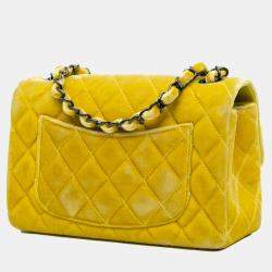 Chanel Yellow Mini Rectangular Classic Velvet Single Flap Bag