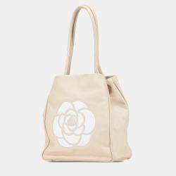 Chanel Brown Lambskin Logo Camellia Tote Bag