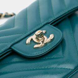 Chanel Blue Small Classic Chevron Caviar Double Flap Bag