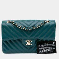 Chanel Blue Small Classic Chevron Caviar Double Flap Bag