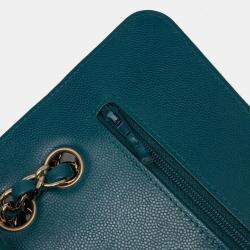 Chanel Blue Small Classic Chevron Caviar Double Flap Bag
