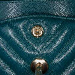Chanel Blue Small Classic Chevron Caviar Double Flap Bag