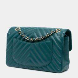 Chanel Blue Small Classic Chevron Caviar Double Flap Bag