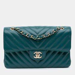 Chanel Blue Small Classic Chevron Caviar Double Flap Bag