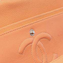 Pre Owned Chanel Orange Medium Classic Caviar Double Flap Bag