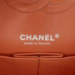 Pre Owned Chanel Orange Medium Classic Caviar Double Flap Bag