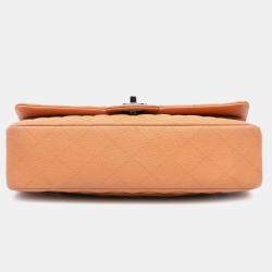 Pre Owned Chanel Orange Medium Classic Caviar Double Flap Bag