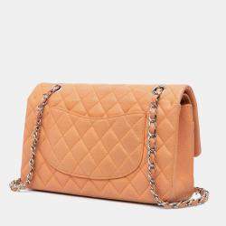 Pre Owned Chanel Orange Medium Classic Caviar Double Flap Bag