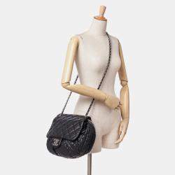 Pre Owned Chanel Black Large Lambskin Chain Around Flap  Bag