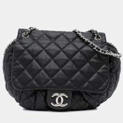 Pre Owned Chanel Black Large Lambskin Chain Around Flap  Bag