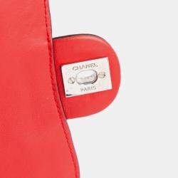 Chanel Red Mini Square Lambskin Graphic Flap Crossbody Bag