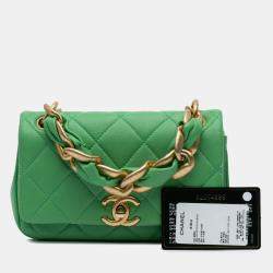 Chanel Green Small Quilted Lambskin Chain Is More Flap Bag