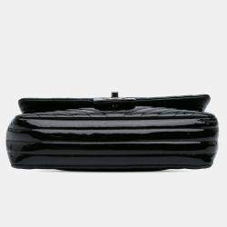 Pre Owned Chanel Black Medium Classic Chevron Patent Double Flap Bag